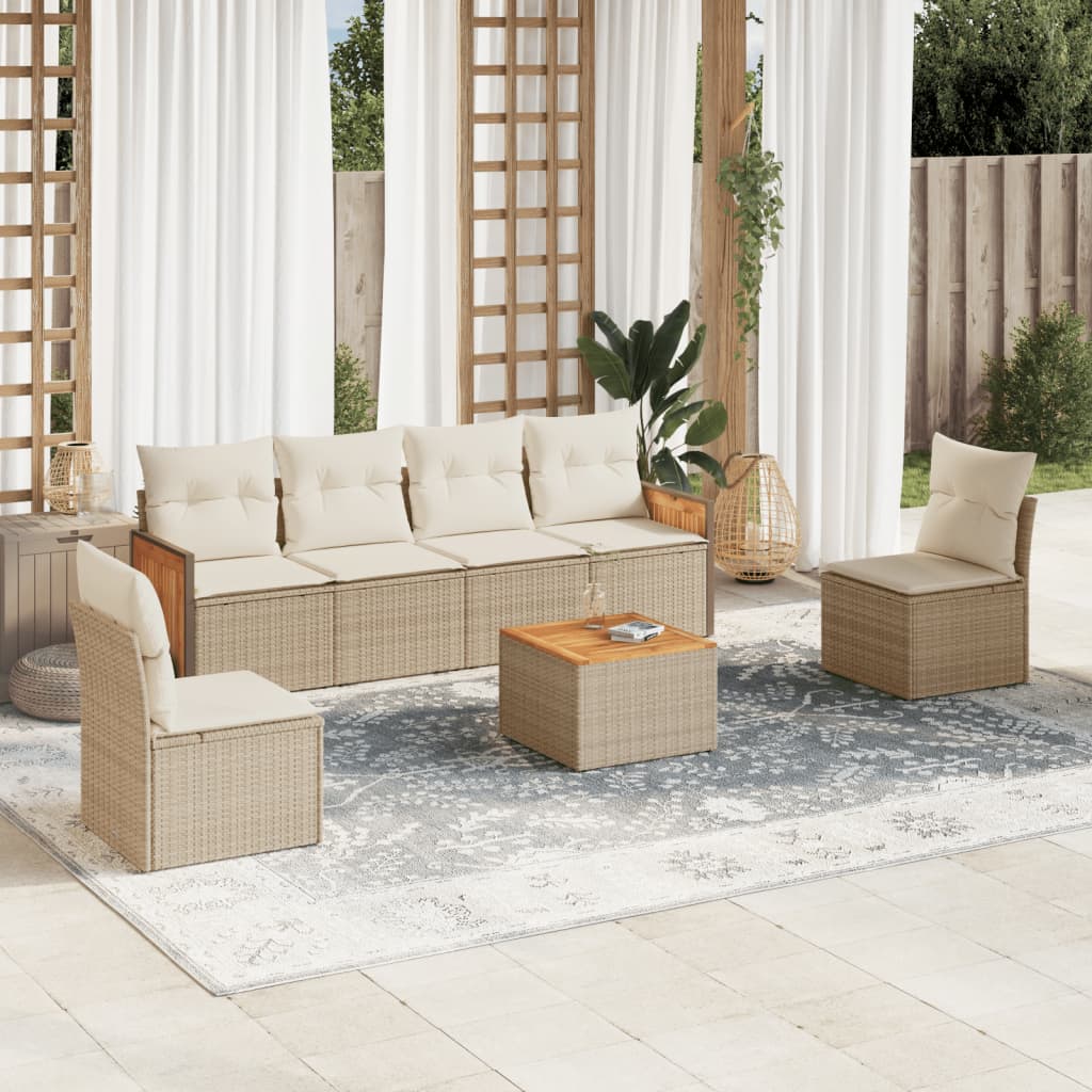 Set Divani da Giardino 7 pz con Cuscini Beige in Polyrattan - homemem39