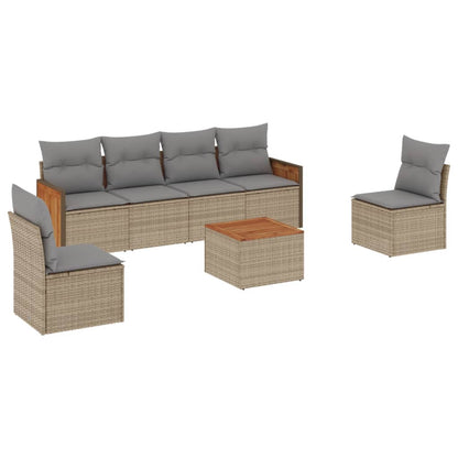 Set Divani da Giardino 7 pz con Cuscini Beige in Polyrattan - homemem39