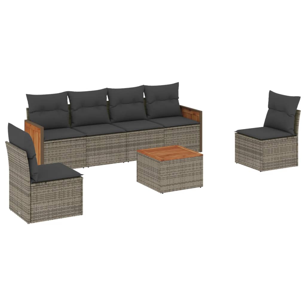 Set Divani da Giardino 7 pz con Cuscini Grigio in Polyrattan - homemem39