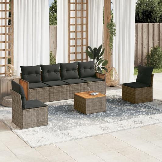 Set Divani da Giardino 7 pz con Cuscini Grigio in Polyrattan - homemem39