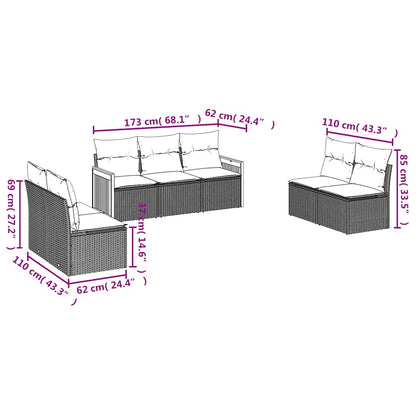 Set Divani da Giardino con Cuscini 7pz Nero Polyrattan