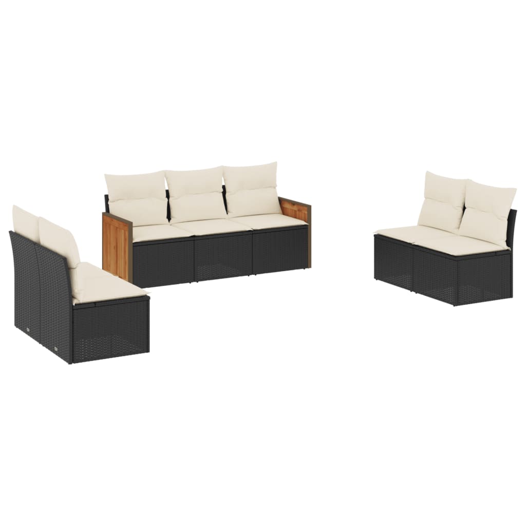 Set Divani da Giardino con Cuscini 7pz Nero Polyrattan | homemem39