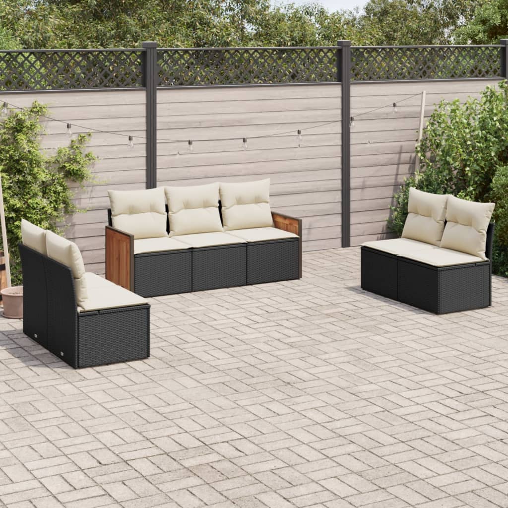 Set Divani da Giardino con Cuscini 7pz Nero Polyrattan | homemem39