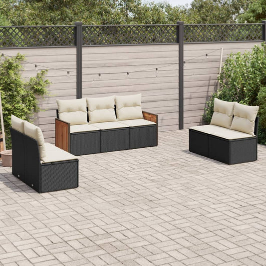 Set Divani da Giardino con Cuscini 7pz Nero Polyrattan | homemem39