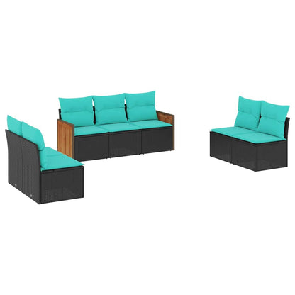 Set Divani da Giardino 7 pz con Cuscini Nero in Polyrattan | homemem39