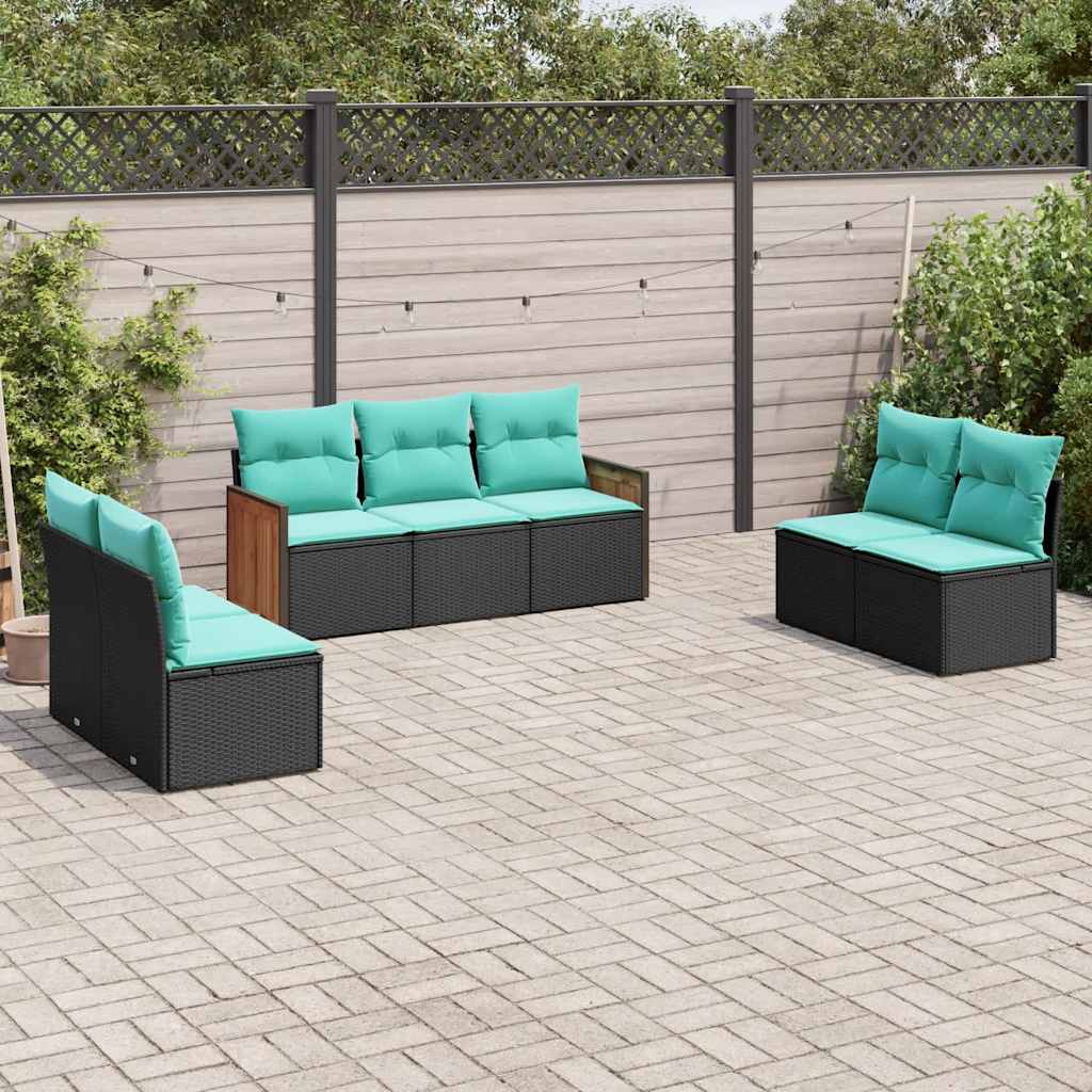 Set Divani da Giardino 7 pz con Cuscini Nero in Polyrattan | homemem39