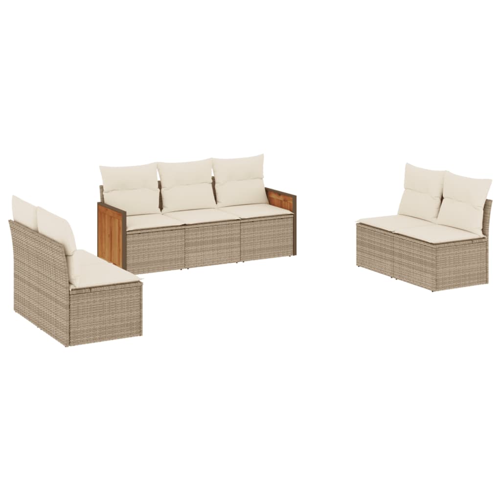 Set Divani da Giardino 7 pz con Cuscini Beige in Polyrattan - homemem39