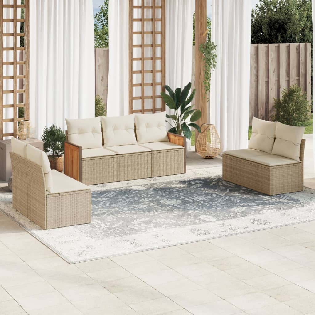 Set Divani da Giardino 7 pz con Cuscini Beige in Polyrattan - homemem39