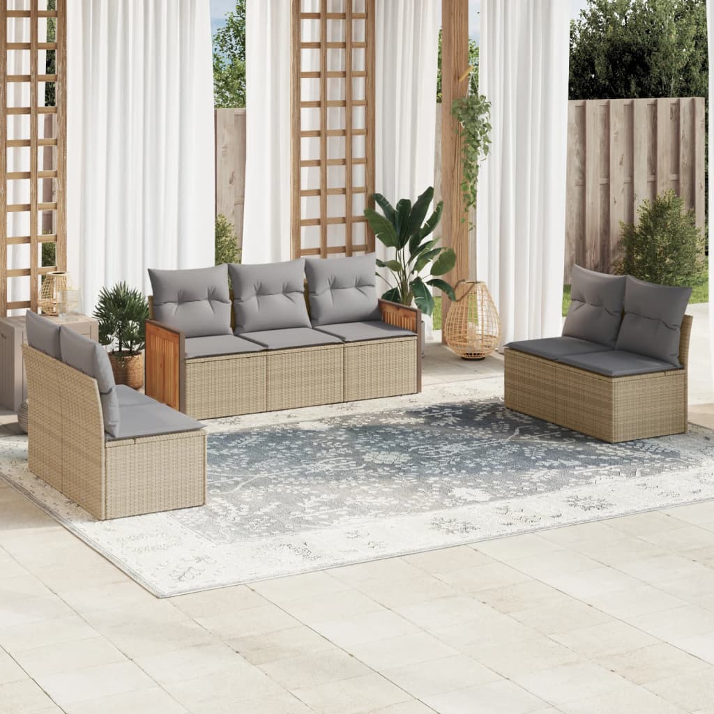 Set Divani da Giardino 7 pz con Cuscini Beige in Polyrattan | homemem39