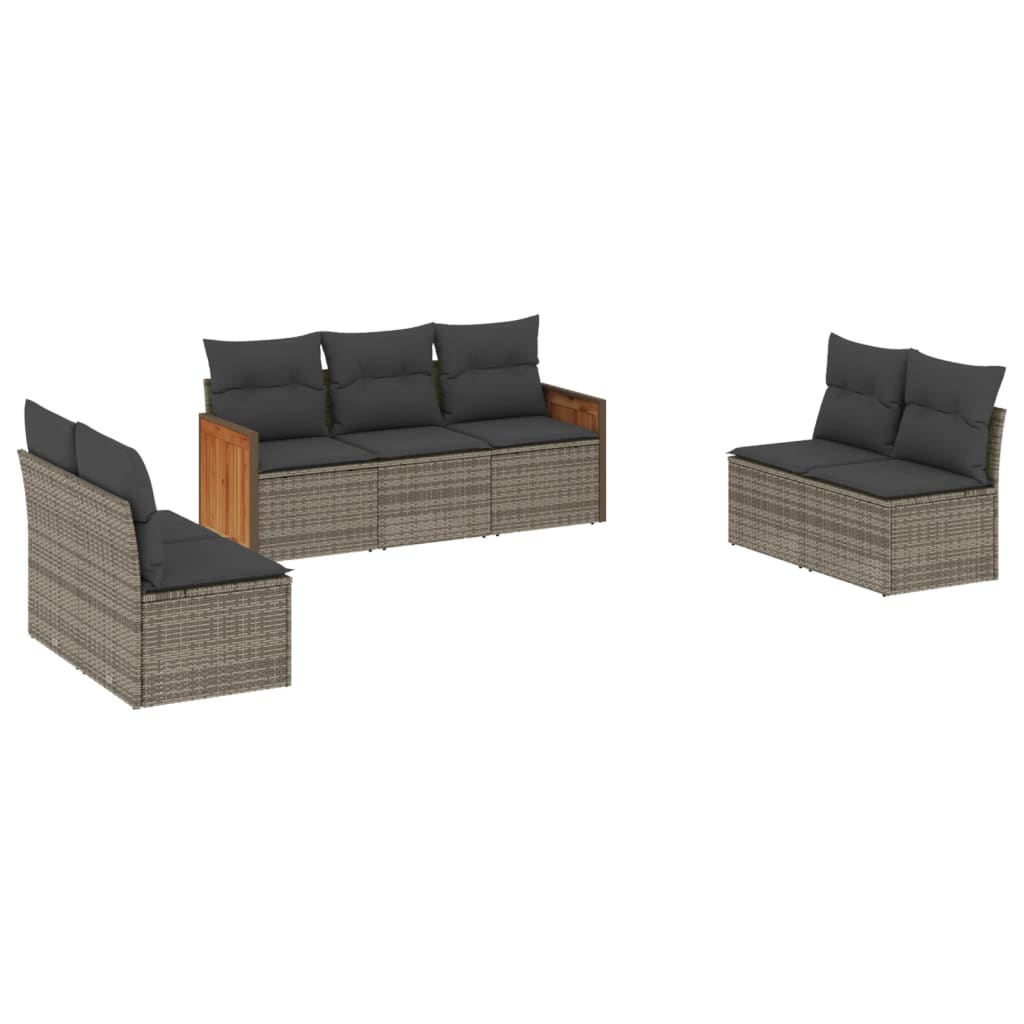 Set Divani da Giardino 7 pz con Cuscini Grigio in Polyrattan | homemem39