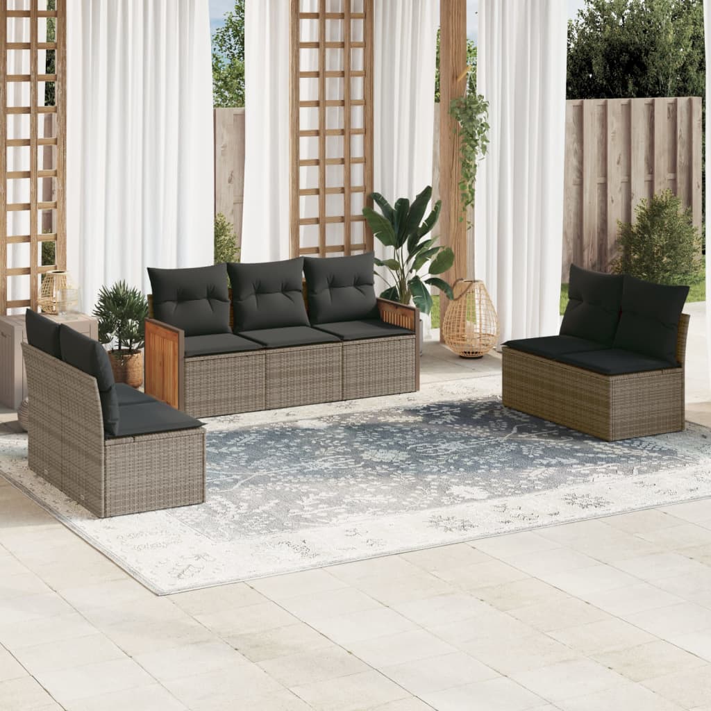 Set Divani da Giardino 7 pz con Cuscini Grigio in Polyrattan | homemem39