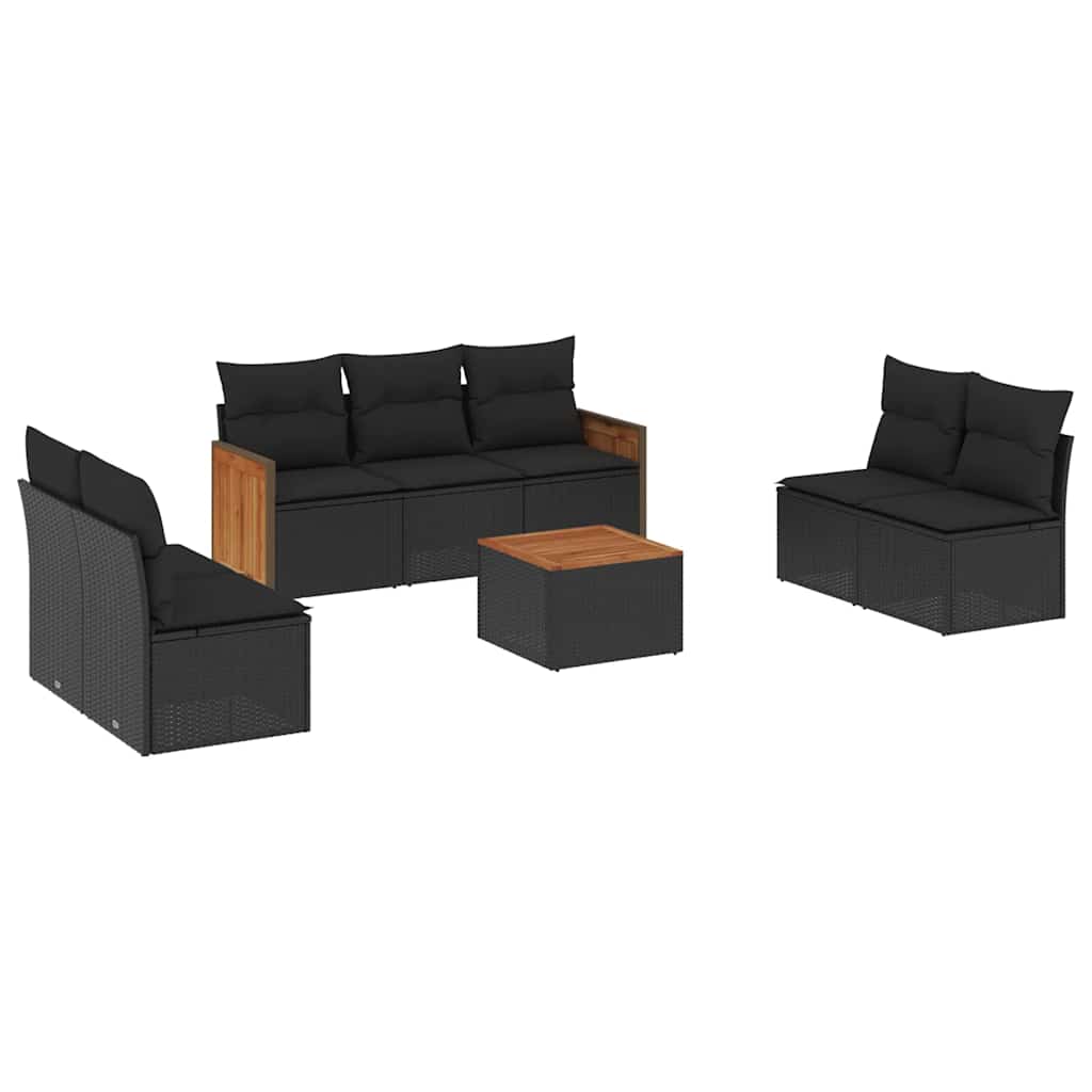 Set Divani da Giardino con Cuscini 8 pz Nero in Polyrattan | homemem39