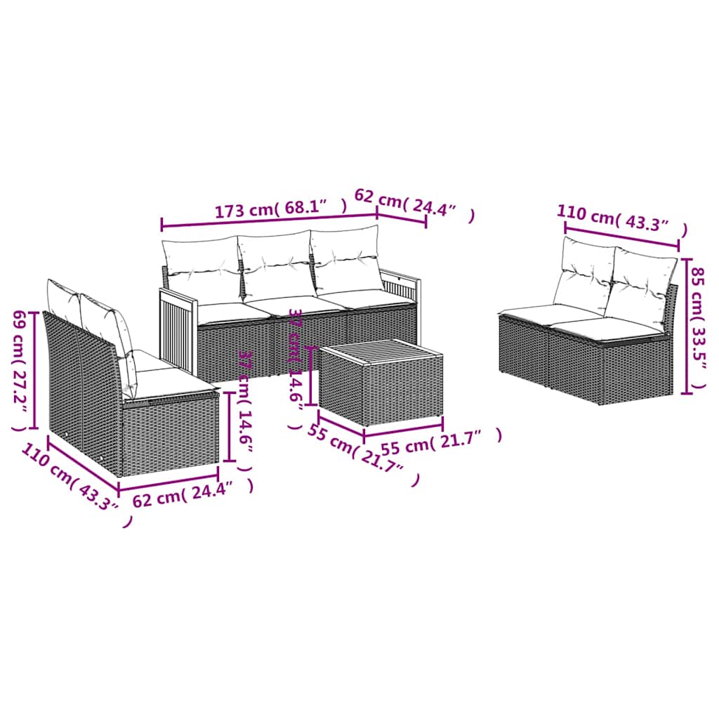 Set Divani da Giardino con Cuscini 8 pz Nero in Polyrattan | homemem39