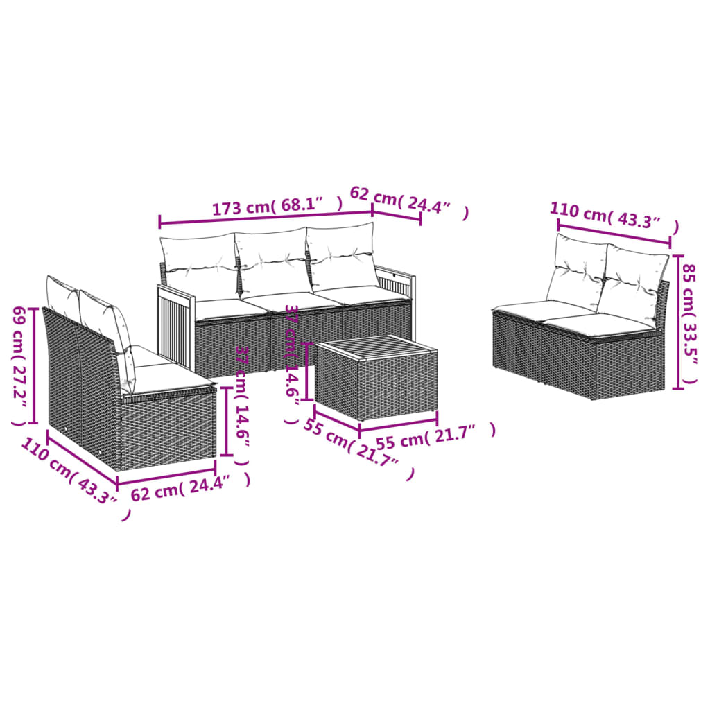 Set Divani da Giardino con Cuscini 8 pz Nero in Polyrattan | homemem39