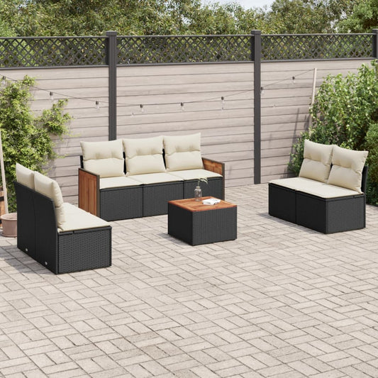 Set Divani da Giardino con Cuscini 8 pz Nero in Polyrattan - homemem39