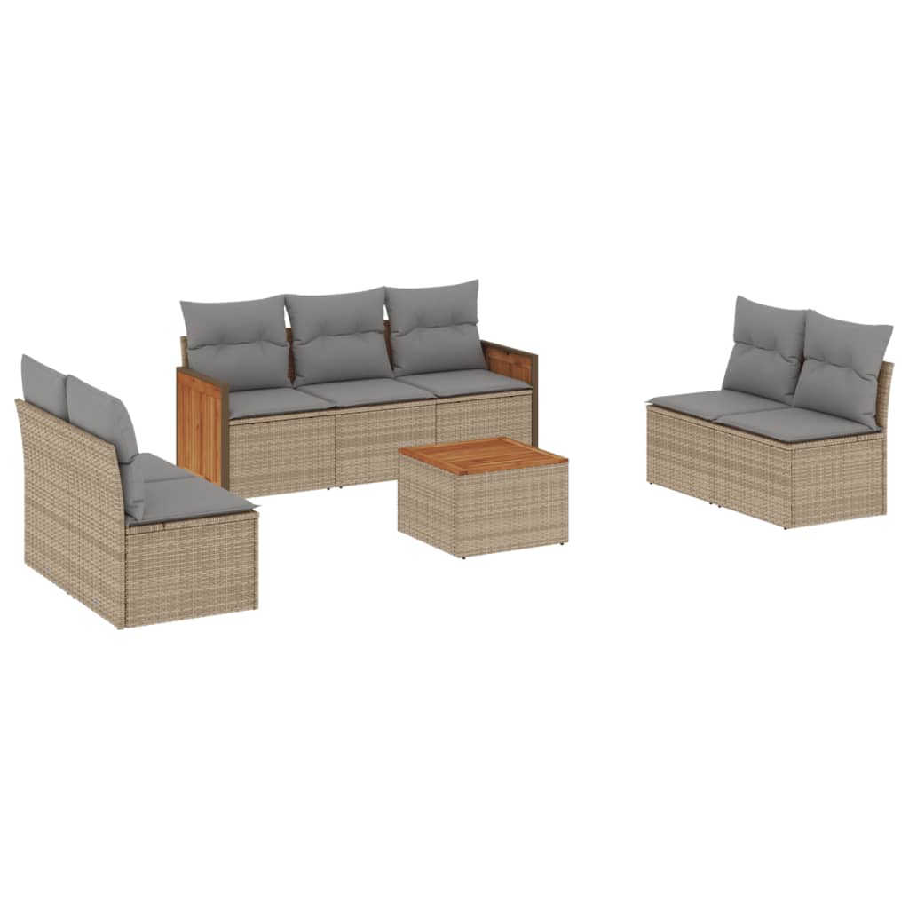 Set Divano da Giardino 8 pz con Cuscini Beige in Polyrattan | homemem39