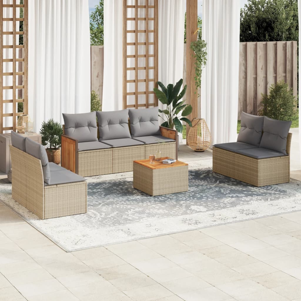 Set Divano da Giardino 8 pz con Cuscini Beige in Polyrattan - homemem39