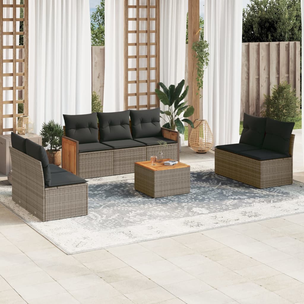 Set Divano da Giardino 8 pz con Cuscini Grigio in Polyrattan - homemem39