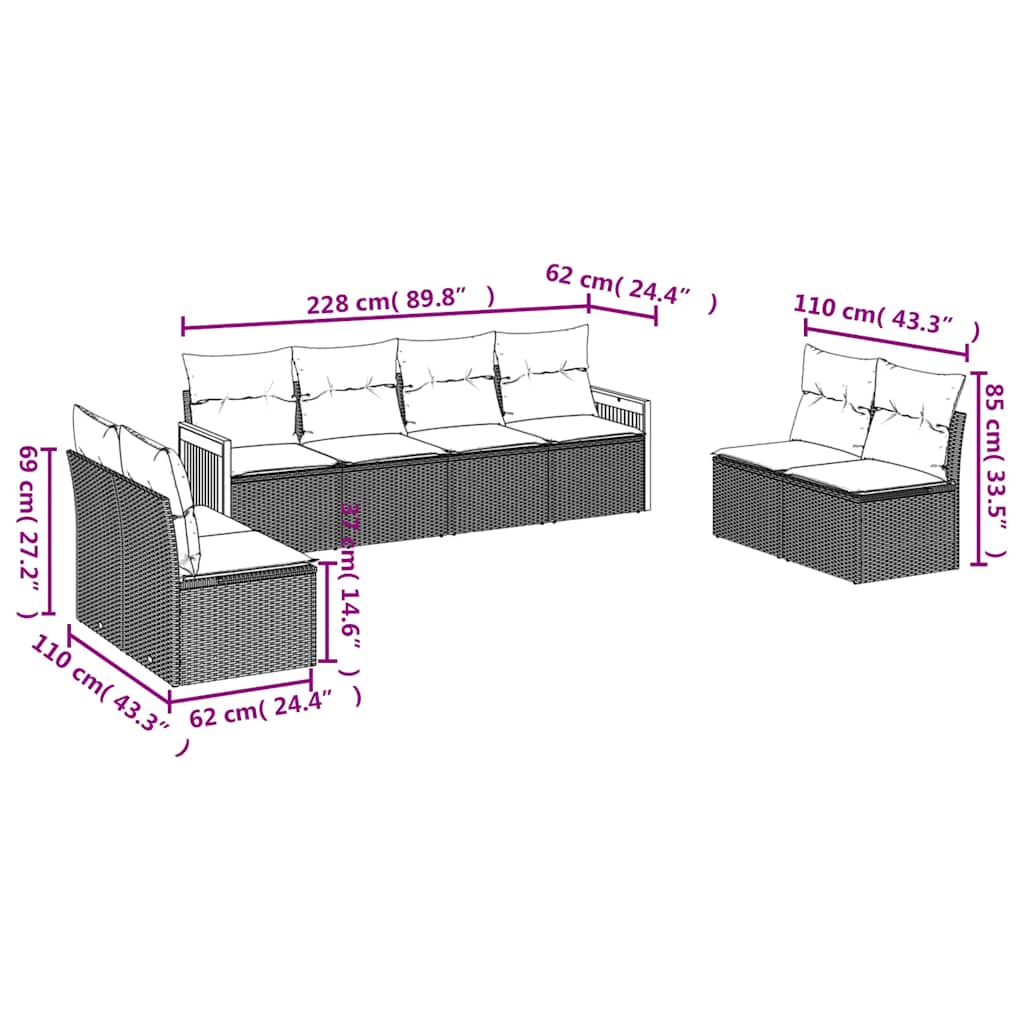Set Divani da Giardino con Cuscini 8 pz Nero in Polyrattan | homemem39
