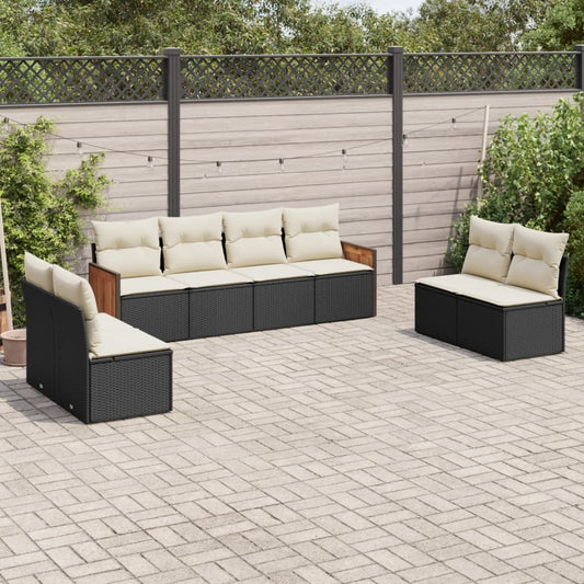 Set Divani da Giardino con Cuscini 8 pz Nero in Polyrattan - homemem39