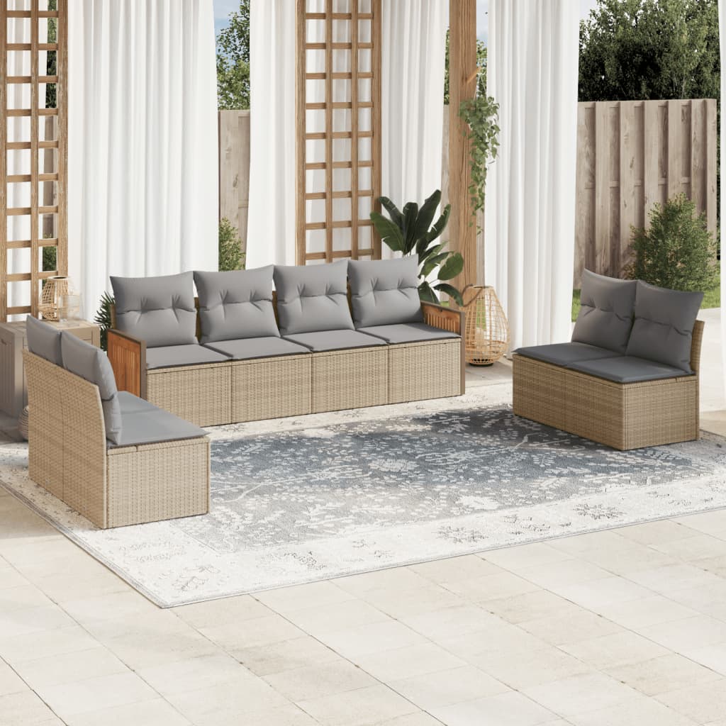 Set Divano da Giardino 8 pz con Cuscini Beige in Polyrattan | homemem39