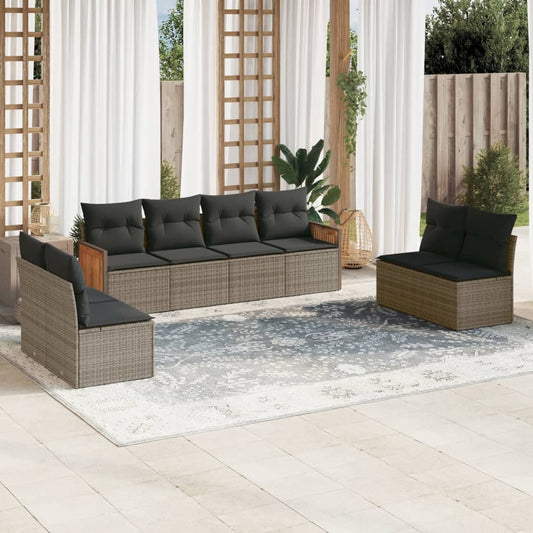 Set Divano da Giardino 8 pz con Cuscini Grigio in Polyrattan | homemem39