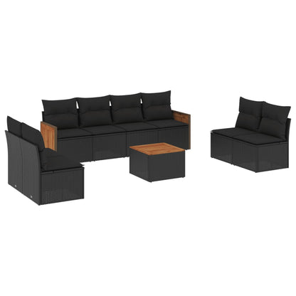 Set Divani da Giardino 9 pz con Cuscini Nero in Polyrattan - homemem39