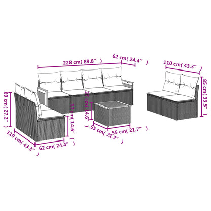 Set Divani da Giardino 9 pz con Cuscini Nero in Polyrattan | homemem39