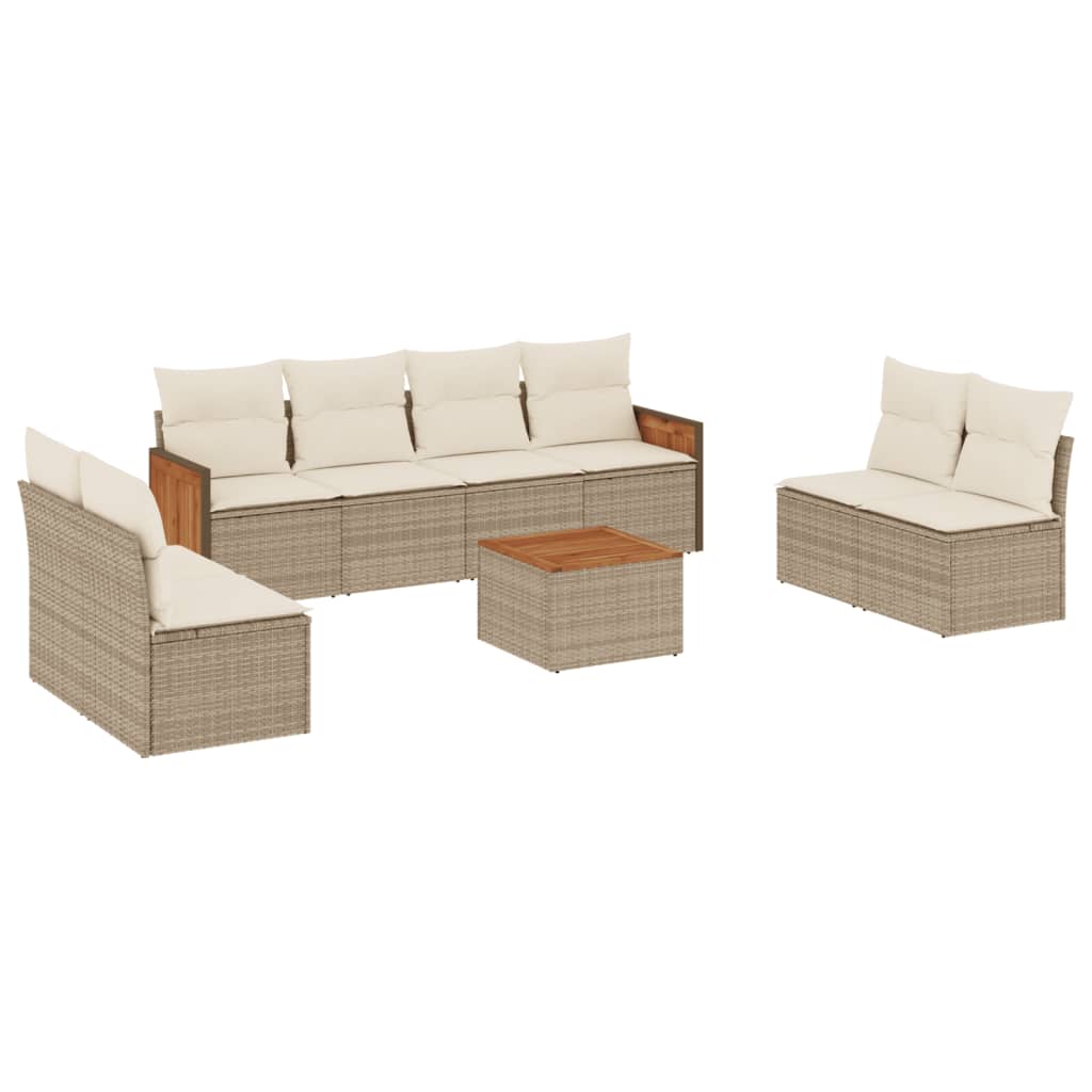 Set Divano da Giardino 9 pz con Cuscini Beige in Polyrattan - homemem39