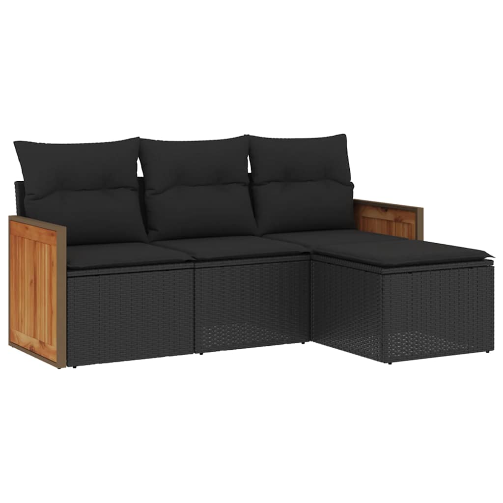 Set Divani da Giardino 4 pz con Cuscini Nero in Polyrattan | homemem39