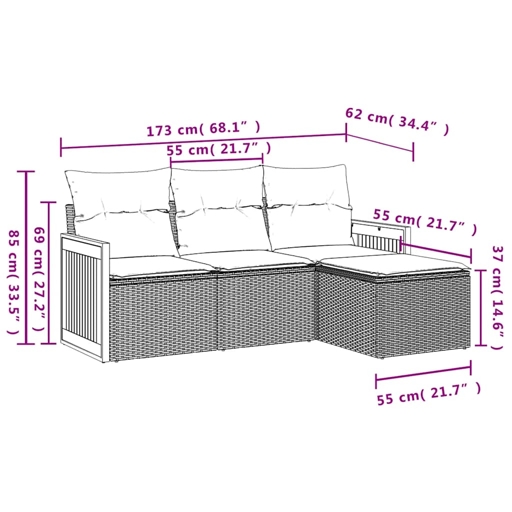 Set Divani da Giardino 4 pz con Cuscini Nero in Polyrattan | homemem39