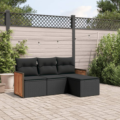 Set Divani da Giardino 4 pz con Cuscini Nero in Polyrattan - homemem39