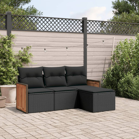 Set Divani da Giardino 4 pz con Cuscini Nero in Polyrattan - homemem39