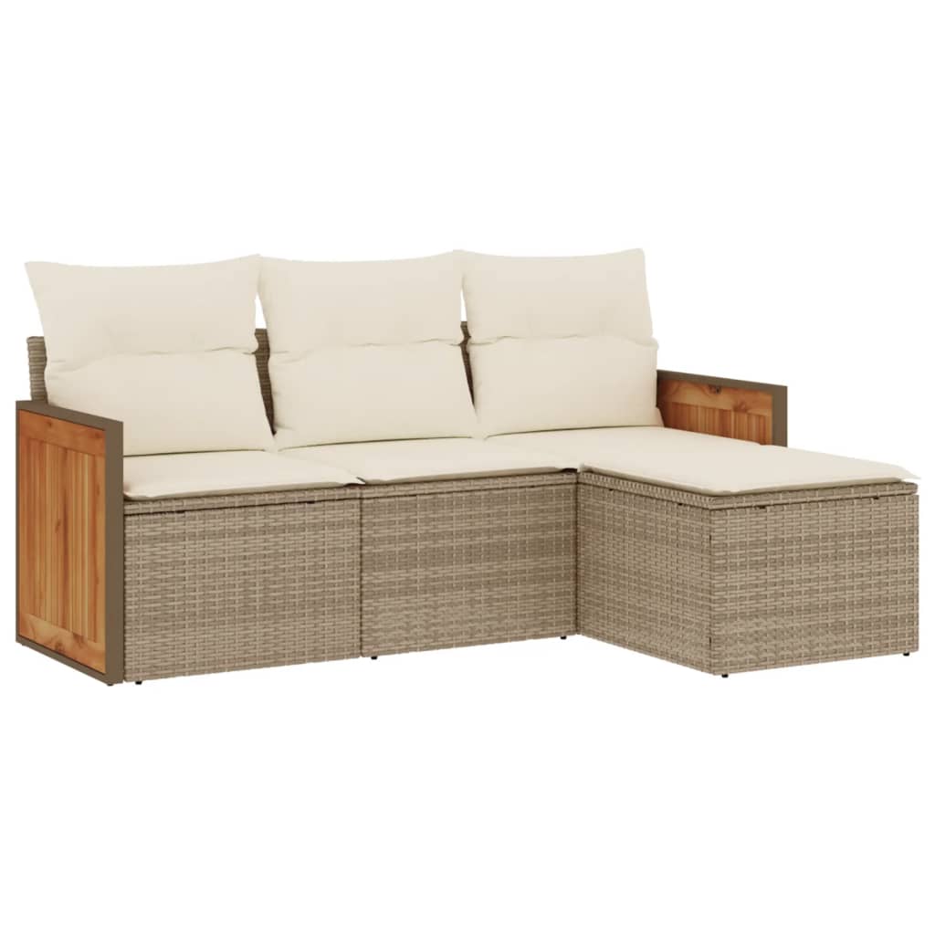 Set Divano da Giardino 4 pz con Cuscini Beige in Polyrattan - homemem39