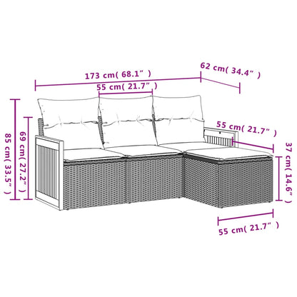 Set Divani da Giardino 4 pz con Cuscini in Polyrattan Grigio - homemem39