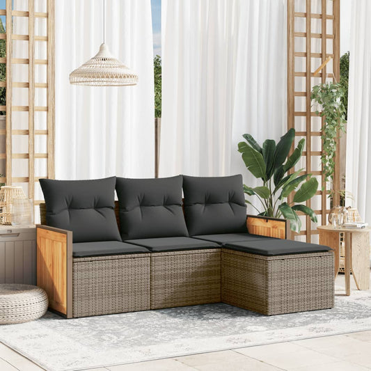 Set Divani da Giardino 4 pz con Cuscini in Polyrattan Grigio - homemem39