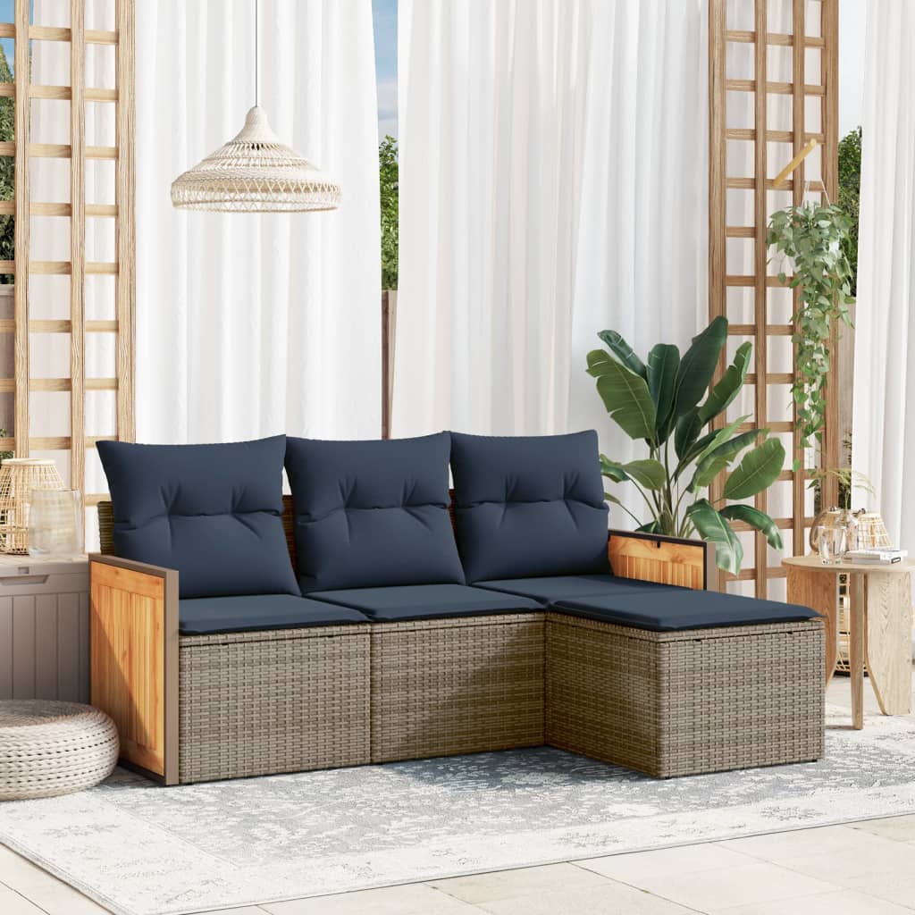 Set Divani da Giardino 4 pz con Cuscini Grigio in Polyrattan | homemem39