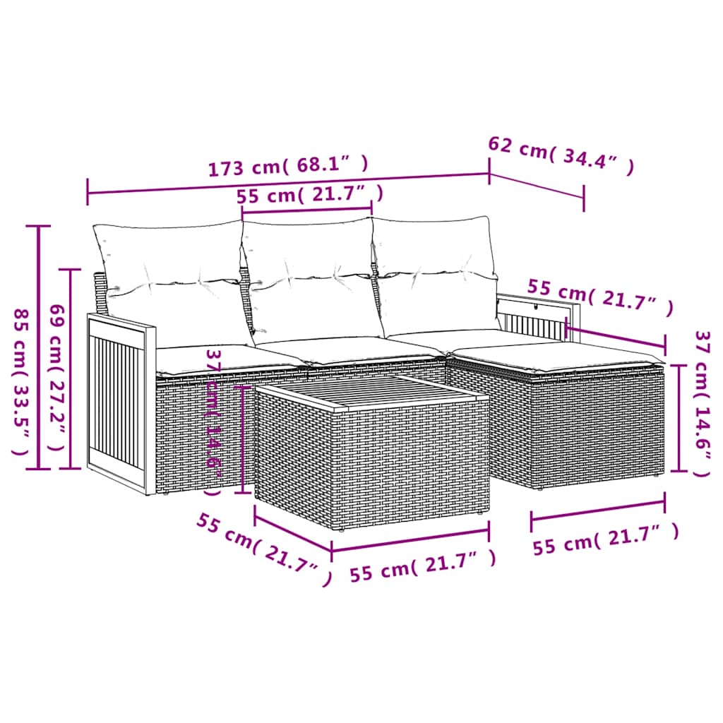 Set Divani da Giardino 5 pz con Cuscini in Polyrattan Nero | homemem39