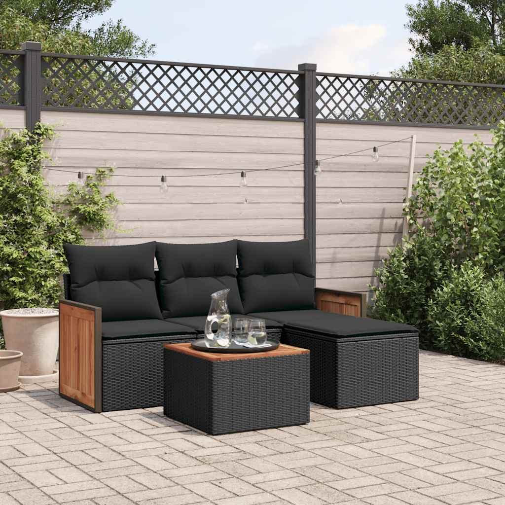 Set Divani da Giardino 5 pz con Cuscini in Polyrattan Nero | homemem39