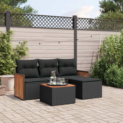 Set Divani da Giardino 5 pz con Cuscini in Polyrattan Nero - homemem39