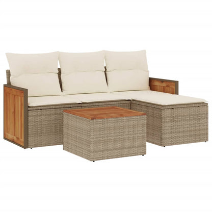 Set Divano da Giardino 5 pz con Cuscini Beige in Polyrattan - homemem39
