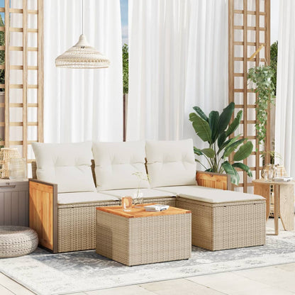 Set Divano da Giardino 5 pz con Cuscini Beige in Polyrattan - homemem39