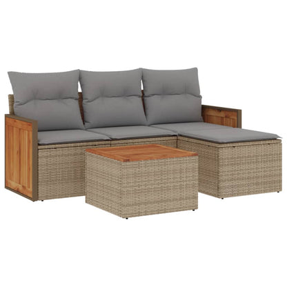 Set Divano da Giardino 5 pz con Cuscini Beige in Polyrattan | homemem39