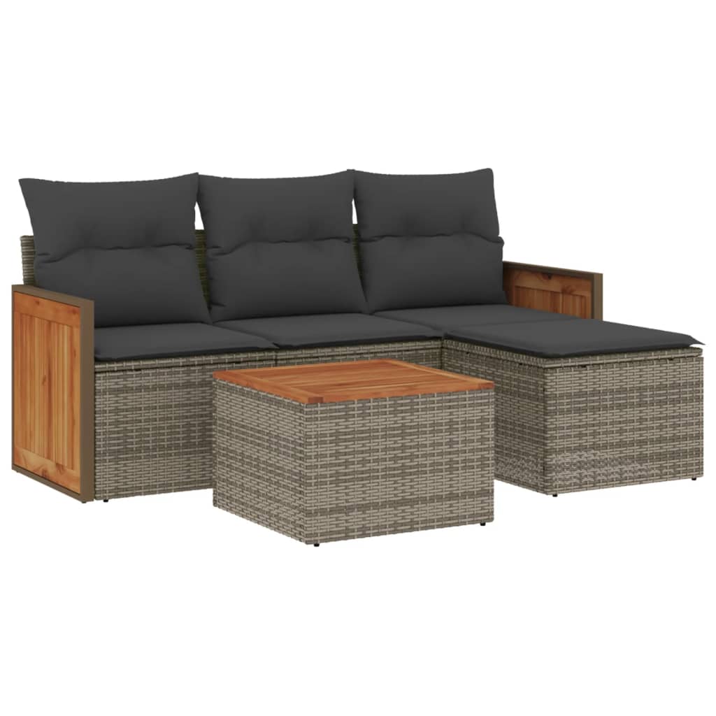 Set Divano da Giardino 5 pz con Cuscini Grigio in Polyrattan - homemem39