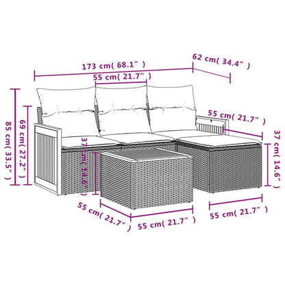 Set Divano da Giardino 5 pz con Cuscini Grigio in Polyrattan - homemem39