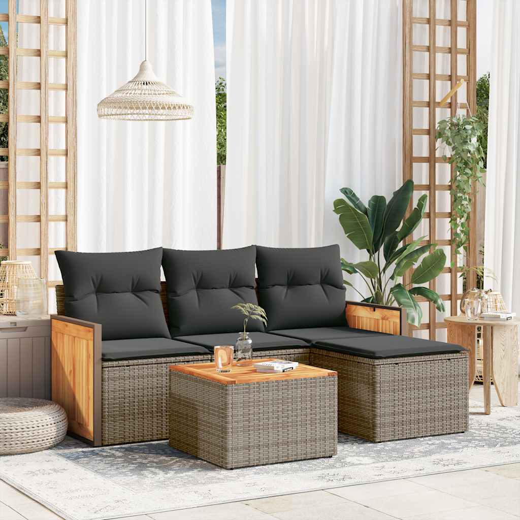 Set Divano da Giardino 5 pz con Cuscini Grigio in Polyrattan | homemem39