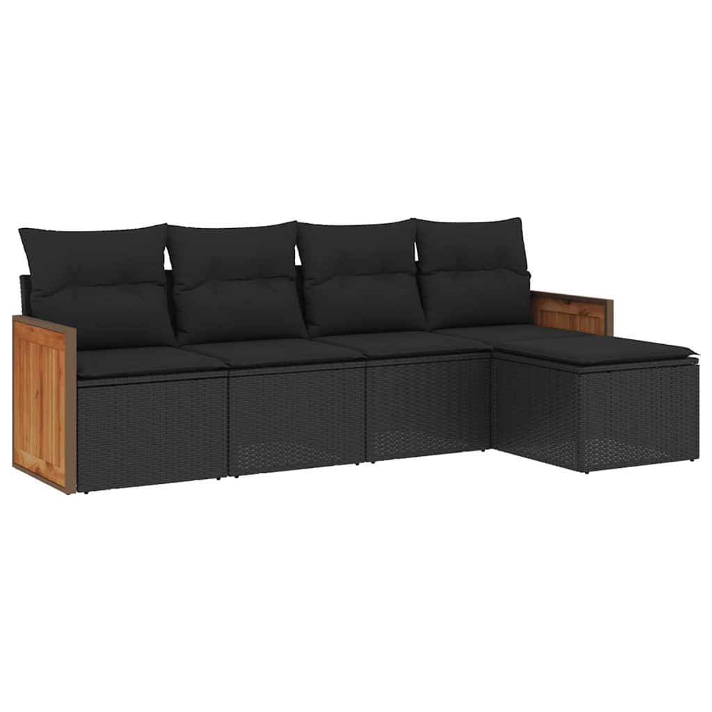 Set Divani da Giardino 5 pz con Cuscini in Polyrattan Nero | homemem39