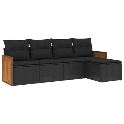 Set Divani da Giardino 5 pz con Cuscini in Polyrattan Nero | homemem39