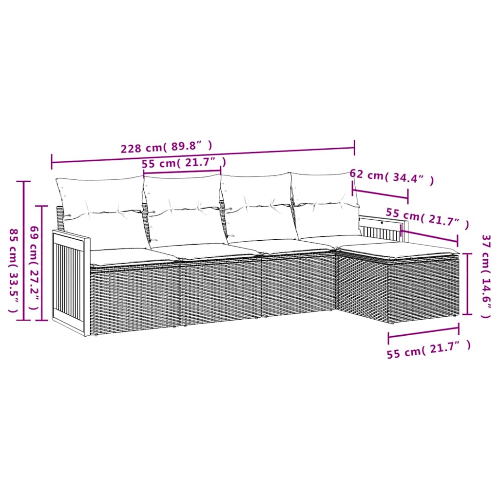 Set Divani da Giardino 5 pz con Cuscini in Polyrattan Nero | homemem39