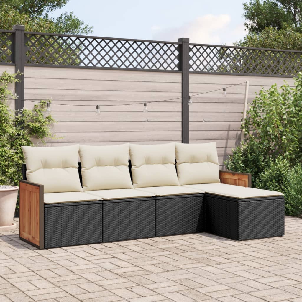 Set Divani da Giardino 5 pz con Cuscini in Polyrattan Nero - homemem39